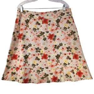 Christopher & Banks Linen Blend Floral Skirt Sz 14 Spring Romantic Fairy Easter